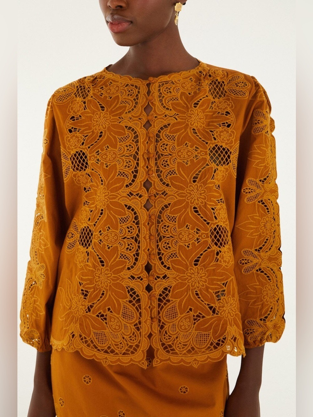Farm Rio Camel Richelieu Long Sleeve Blouse - Picture 5 of 8